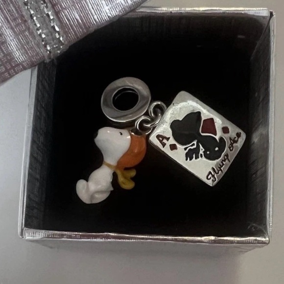 SNOOPY Peanuts S925 Sterling Silver FLYING ACE Double Dangle Charm with Gift Box - Picture 5 of 7